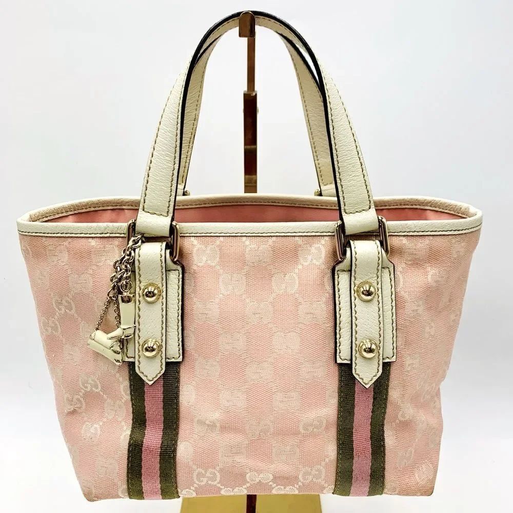 Auth Gucci Jolicoeur Pink Mini Canvas Tote with Charm